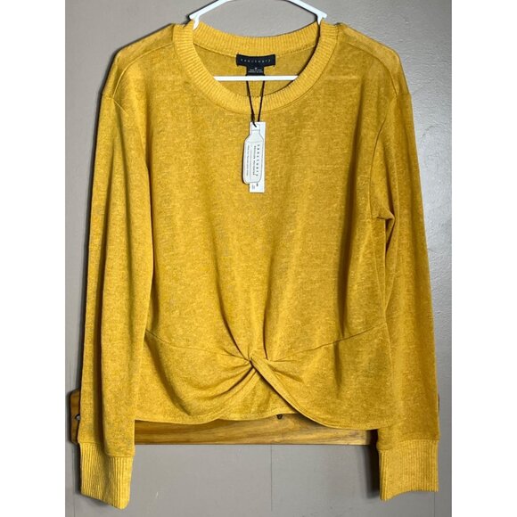 NWT Sanctuary Sweater Mustard Pullover Poly Knit Knotted Lightweight Womens M - Picture 4 of 6